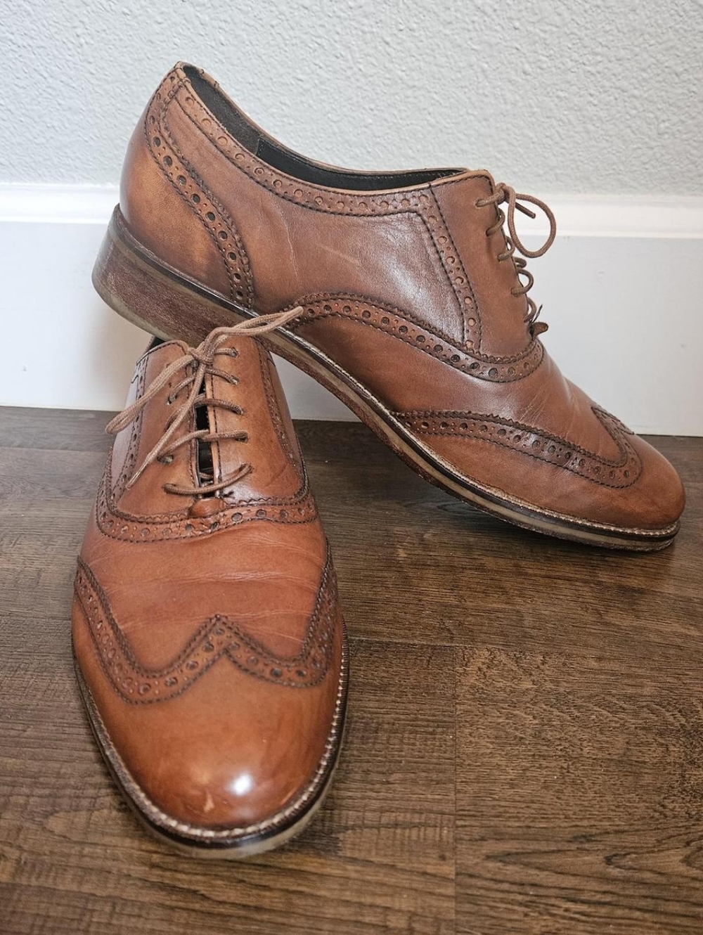 Cole Haan Cognac Leather Wingtip Oxford Shoes - Men